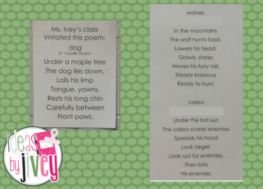 Imitating Poetry from book Love That Dog with Ideas by Jivey.
