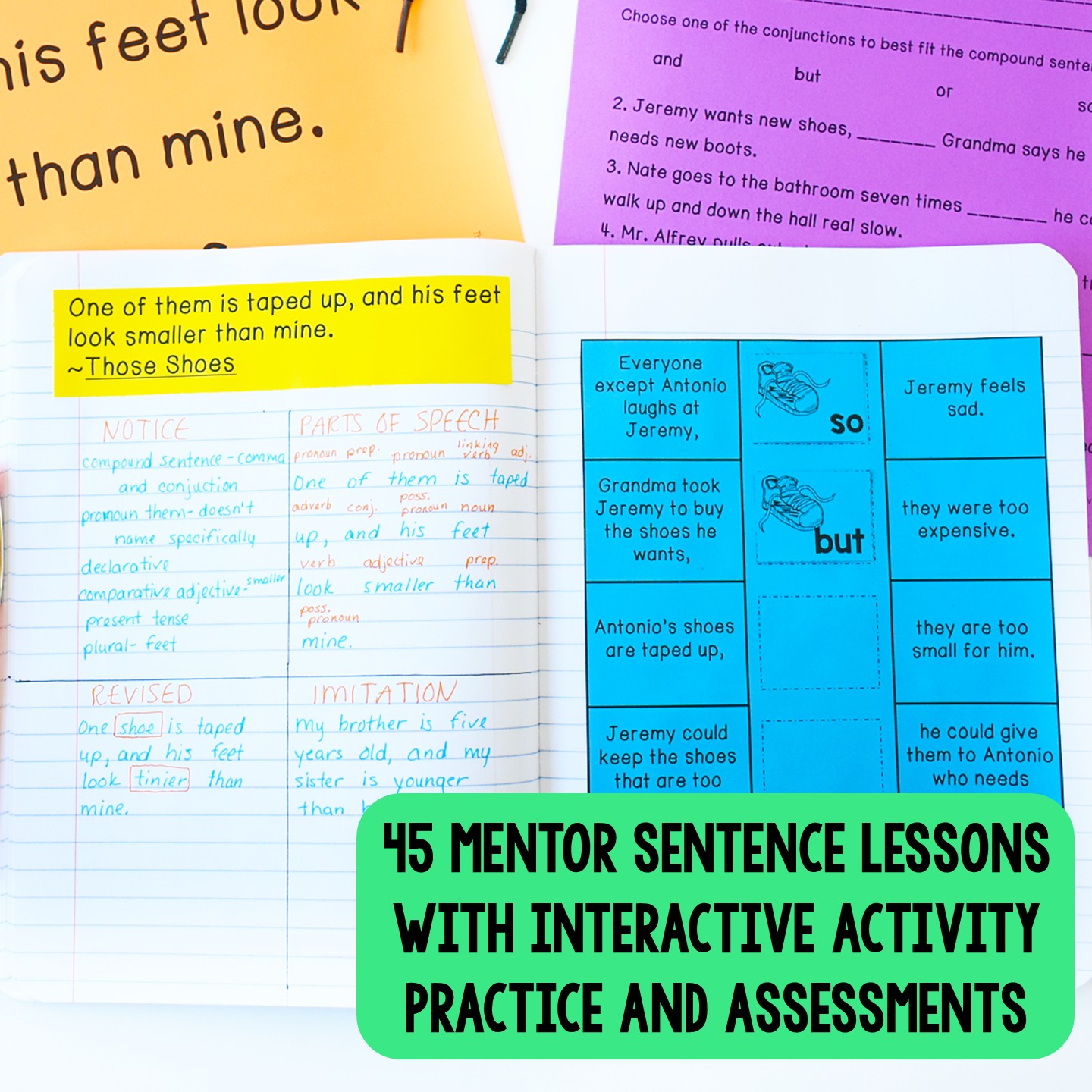 Mentor sentence lesson with teacher and student sentence pages