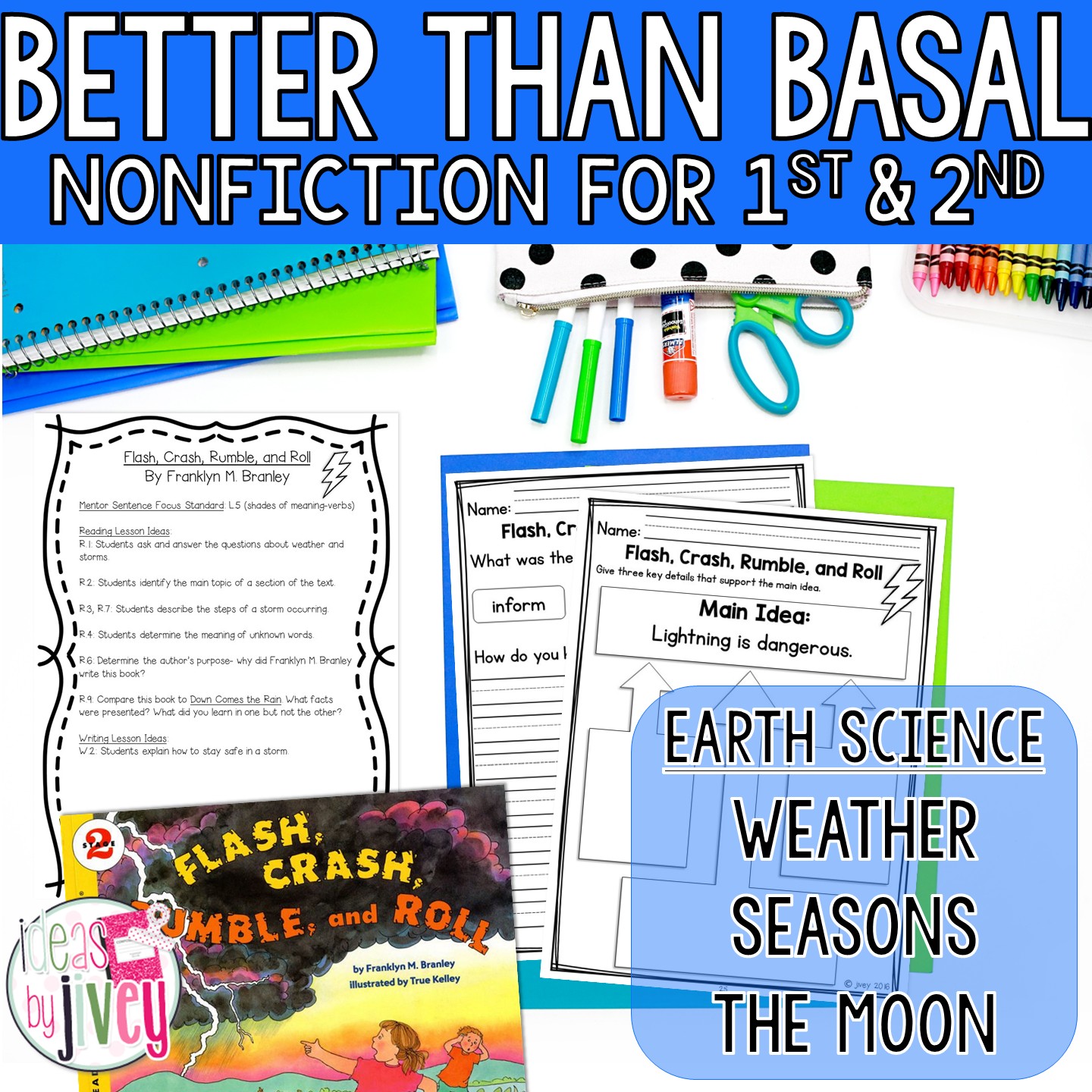 Nonfiction graphic organizers and writing prompts for weather, seasons, and the moon, 1st and 2nd grade