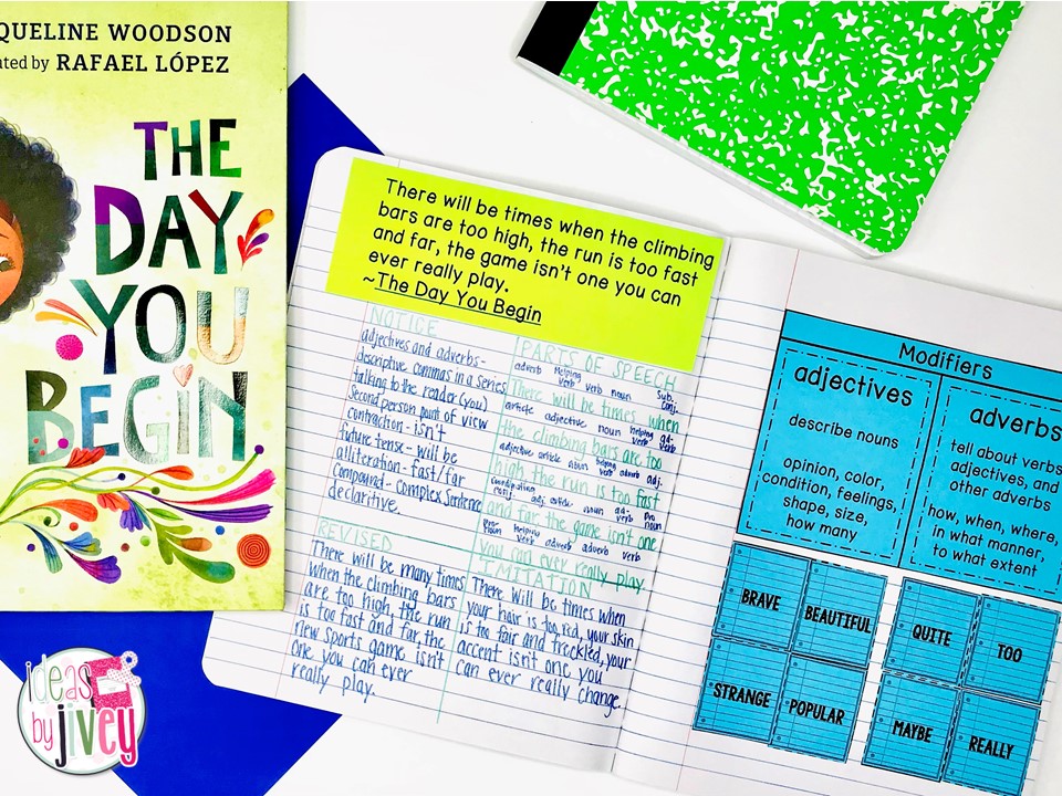 The Day You Begin Mentor Text and Mentor Sentences notebook with activities