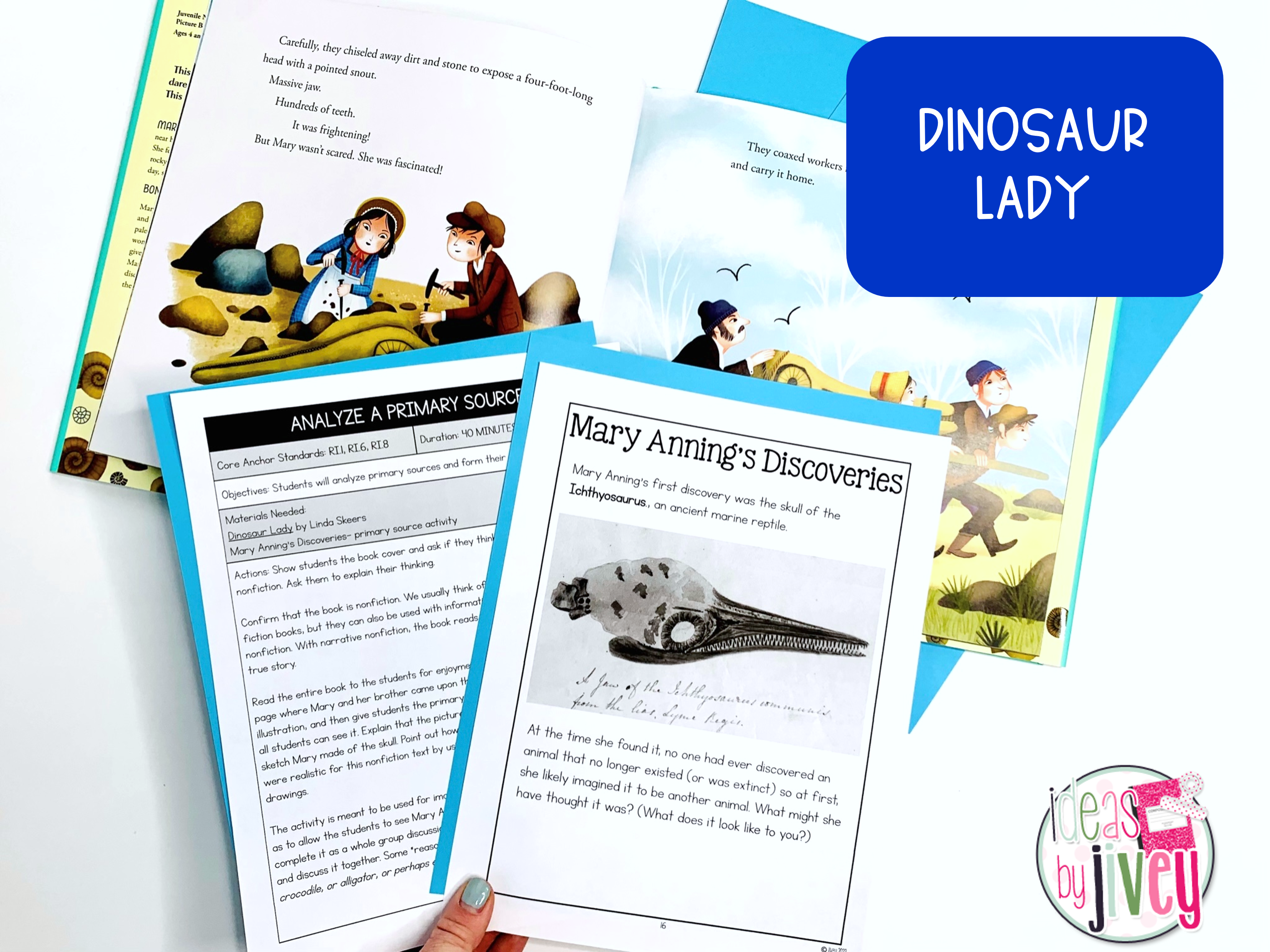 use primary sources paired with The Dinosaur Lady