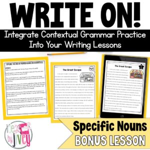 Specific Nouns- BONUS Grammar In Context Writing Lesson for 2nd-5th Grade