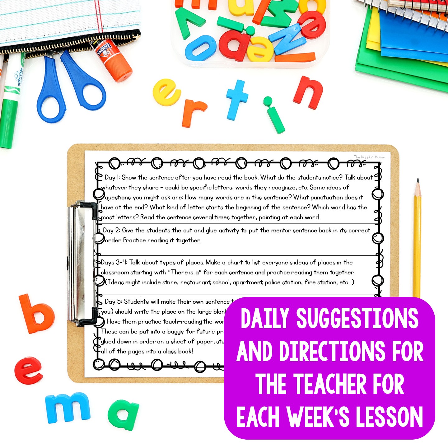 Teacher sentence page showing the weekly mentor sentence and daily directions