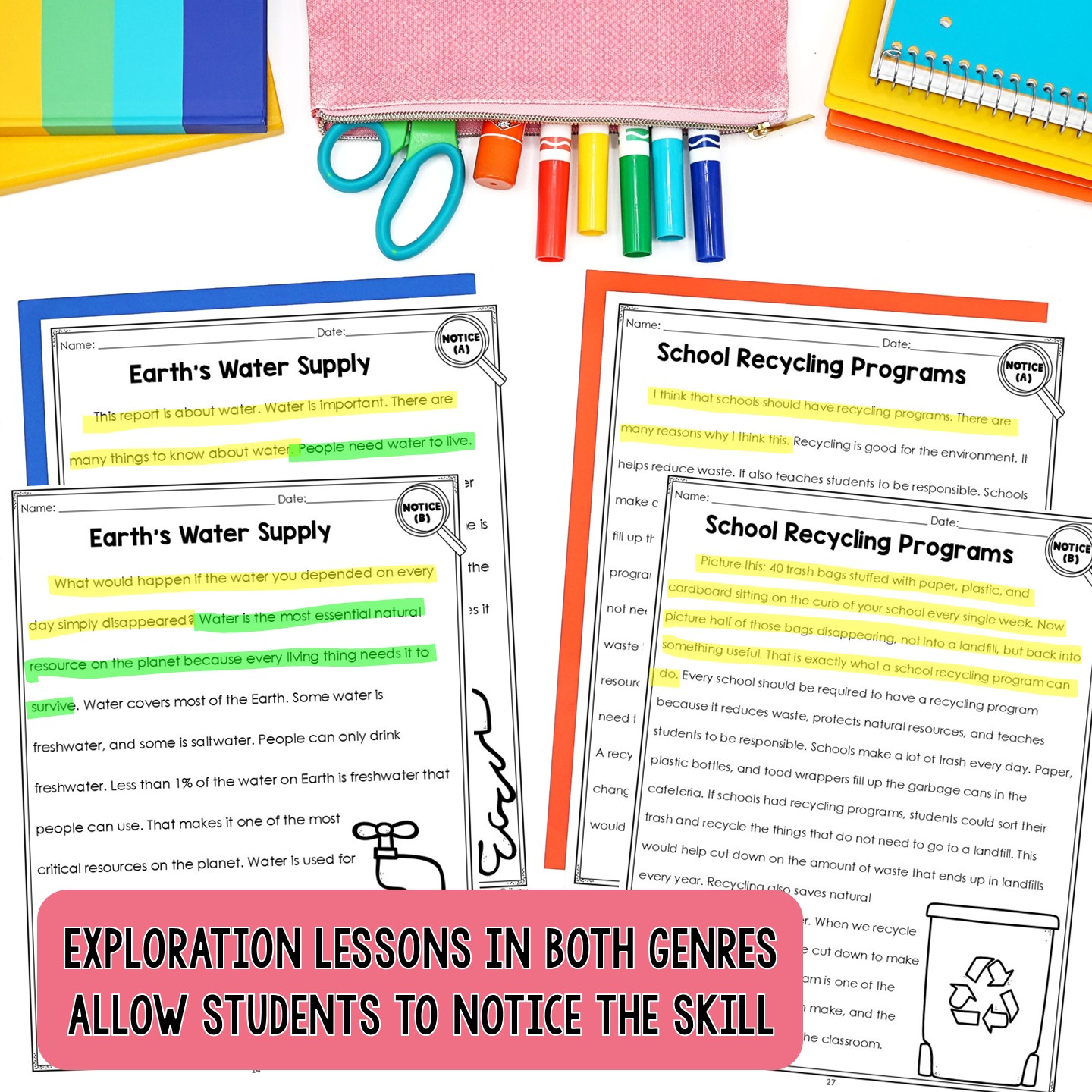 Two versions of the same informational passage, one with a weak lead and one with a strong lead, for students to compare