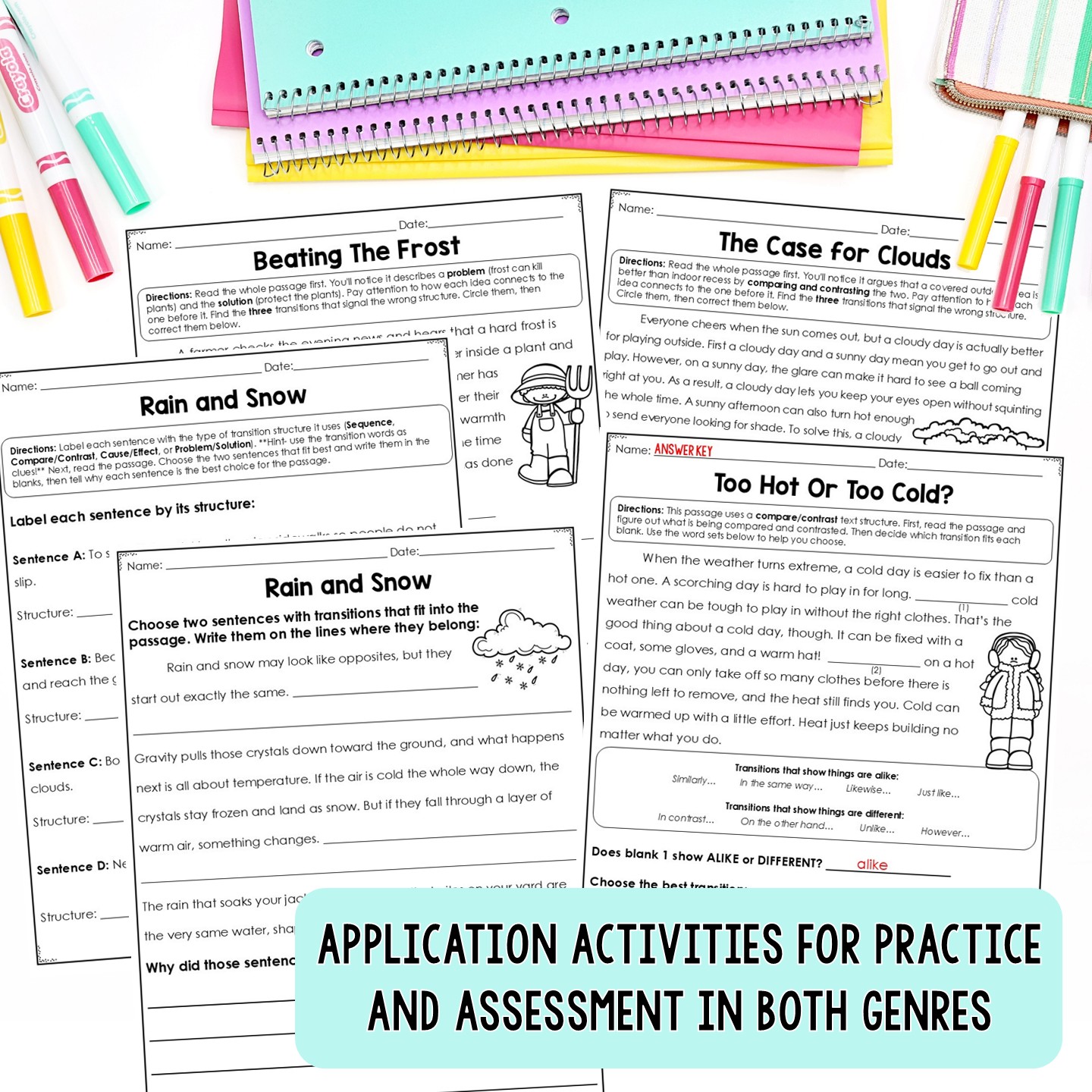 Edit and Revise With Transitions activities for fixing transition words that signal the wrong text structure, grades 2-3