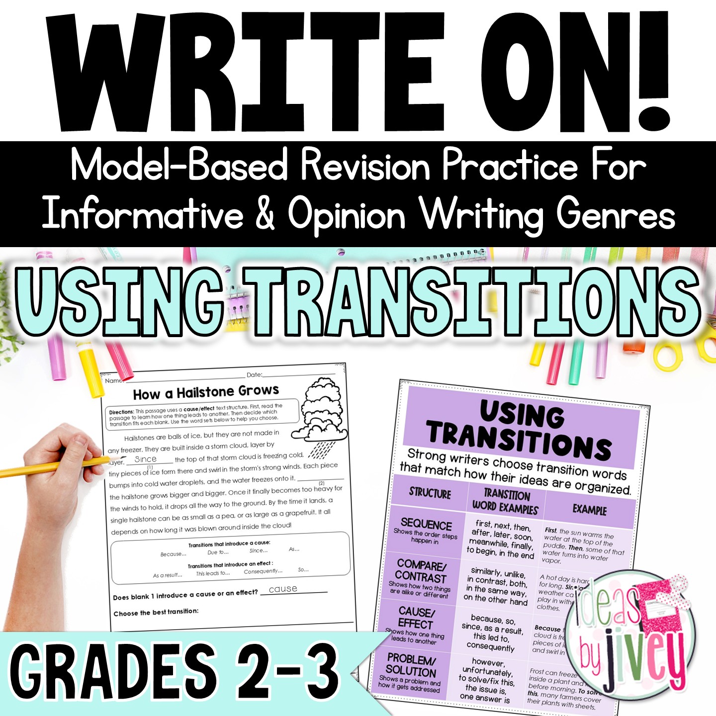 Text structure transition words revision mini-lessons for 2nd and 3rd grade opinion and informational writing