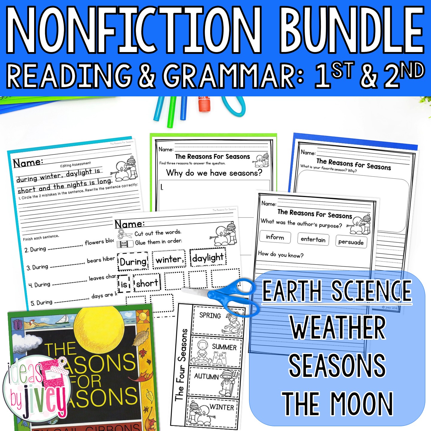 Reading and writing companion and mentor sentences unit included in the weather, seasons, and moon bundle